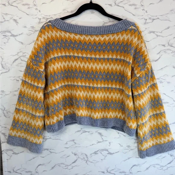 Cider Fair Isle Cropped V-Neck Sweater Cozy Retro Y2K Vibes Xl - Picture 3 of 5